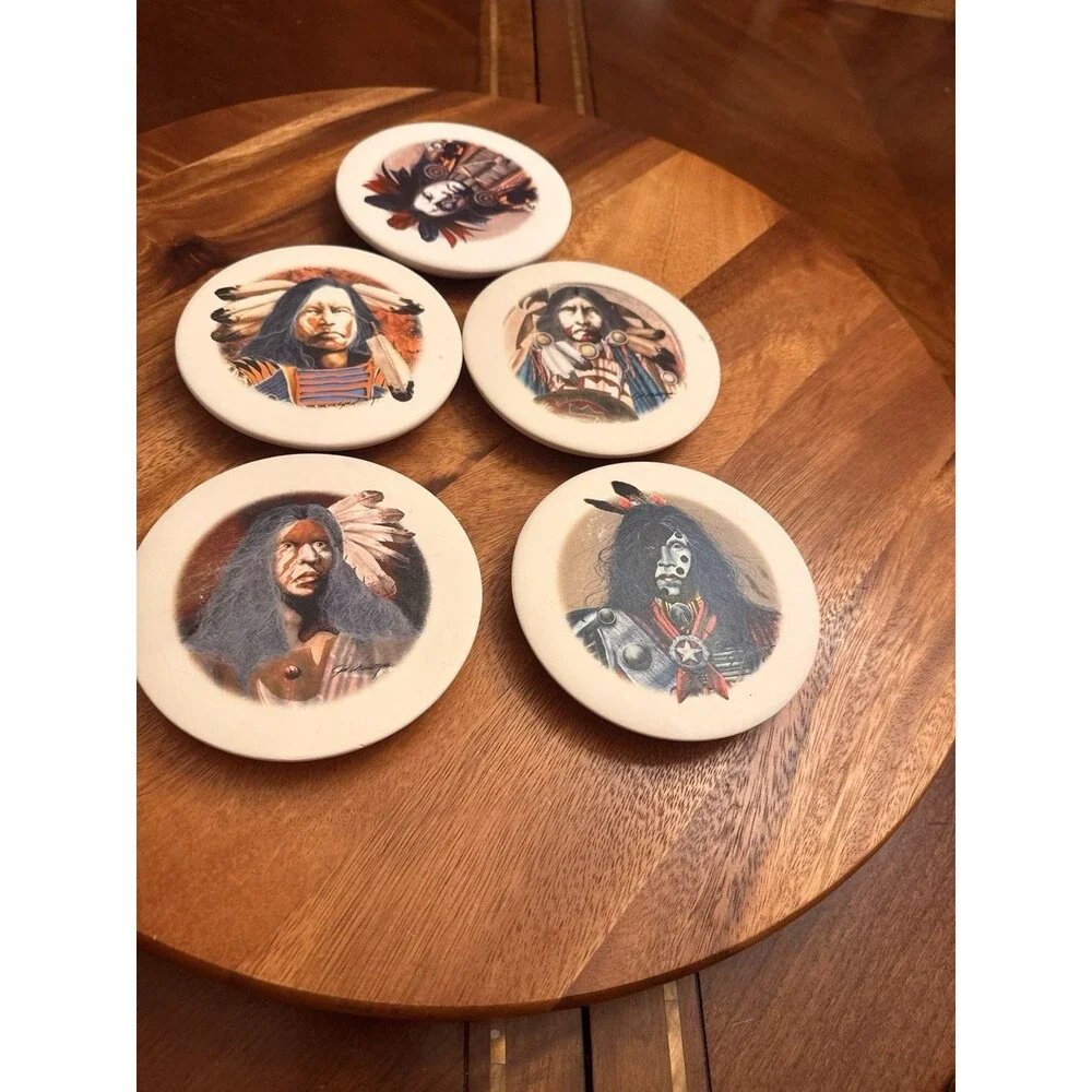 UNBRANDED  NATIVE AMERICANS Stopper Coaster Set Of  FIVE